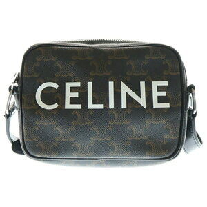 Celine Triomphe Logo Messenger Bag Shoulder Black Brown Leather RED